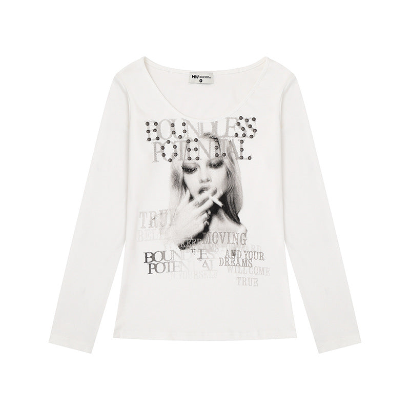 Damen Longsleeve-Shirt mit Fotoprint und Nietenapplikation Shop Nory