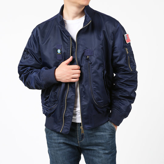 Herren Nylon-Bomberjacke im Pilotencut mit Mehrfach-Zip-Taschen und Ärmelorganizer Shop Nory