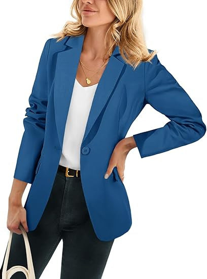 Damen Leichter Stretch-Blazer mit Schalkragen, Ein-Knopf-Verschluss und dreiviertelärmeln Shop Nory