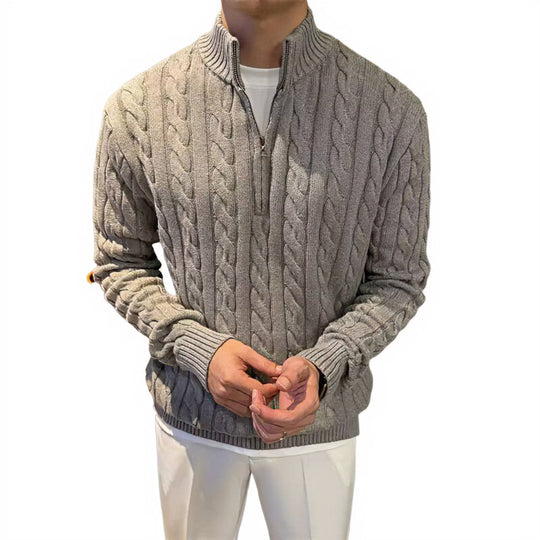 Herren Zopfstrick-Halbzip-Pullover mit Stehkragen Shop Nory