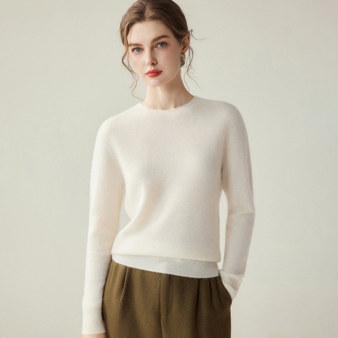 Damen Leichter Rundhalspullover aus Kaschmir‑Look mit extrafeinem Flor und geripptem Saum Shop Nory
