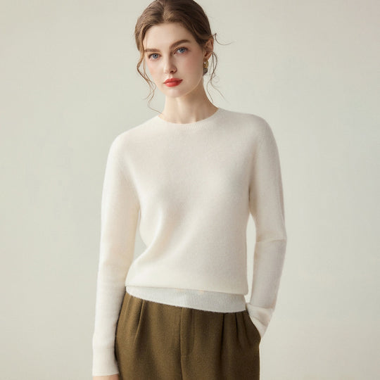 Damen Leichter Rundhalspullover aus Kaschmir‑Look mit extrafeinem Flor und geripptem Saum Shop Nory