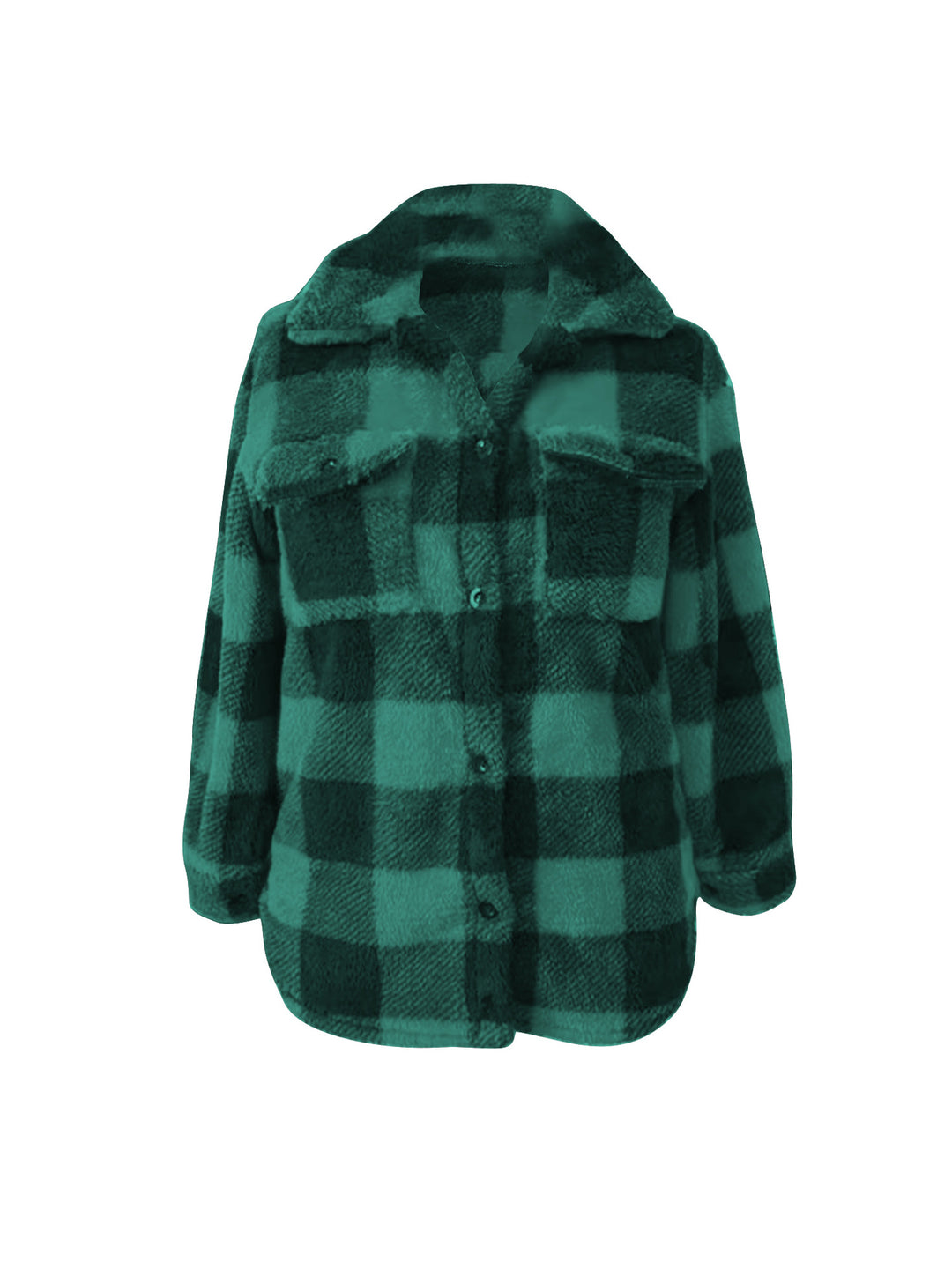 Damen Oversized Teddy-Hemdjacke mit Karomuster Shopy Nory
