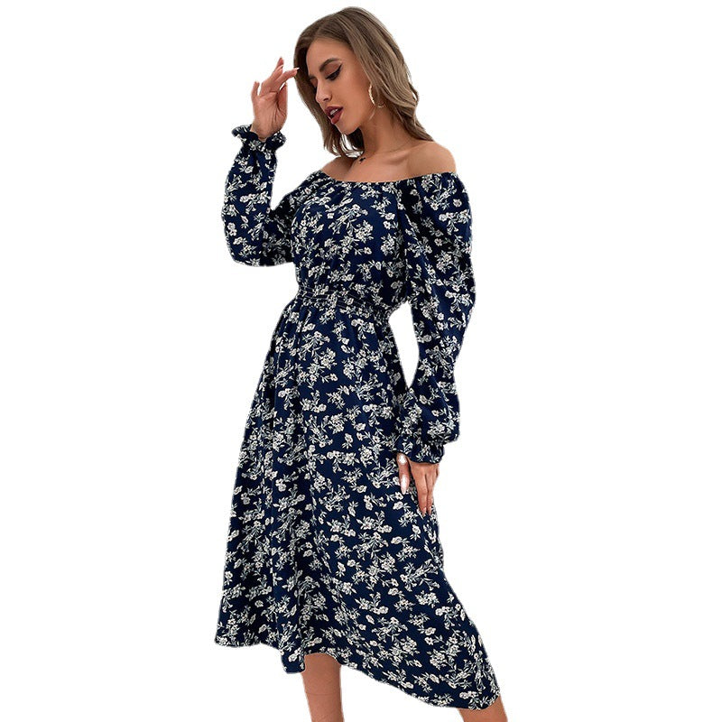Damen Schulterfreies Midikleid mit elastischem Taillenbündchen und floralem Alloverprint Shop Nory
