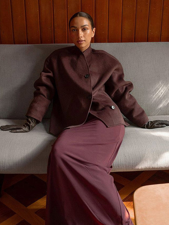 Damen Kurzmantel aus Wollmix mit kastiger Boxy-Silhouette und markanter Knopfleiste Shop Nory