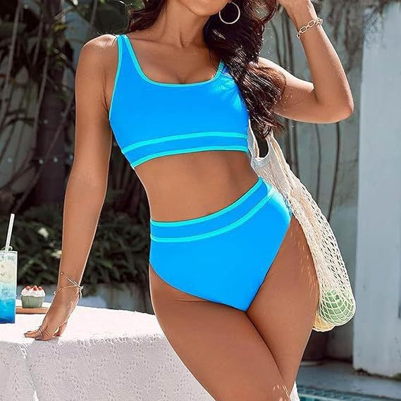 Damen Sportives Bikini-Set mit hohem Bund