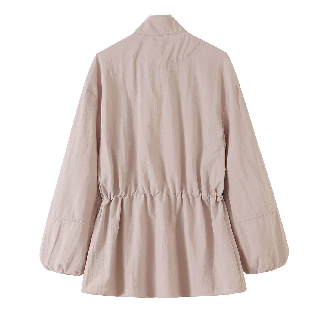 Damen Taillierte Windjacke mit Tunnelzug, Stehkragen und Ballonärmeln Shop Nory