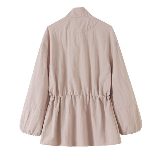 Damen Taillierte Windjacke mit Tunnelzug, Stehkragen und Ballonärmeln Shop Nory