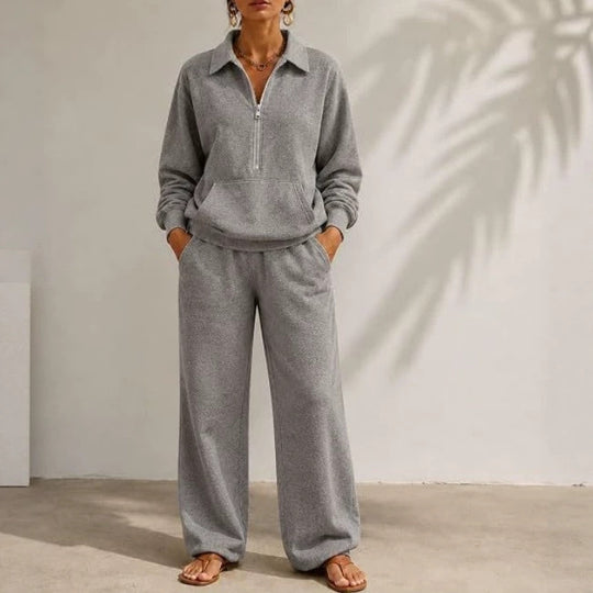 Damen Lässiges Sweat-Set mit Halbzip-Pullover und weiter Jogginghose Shop Nory