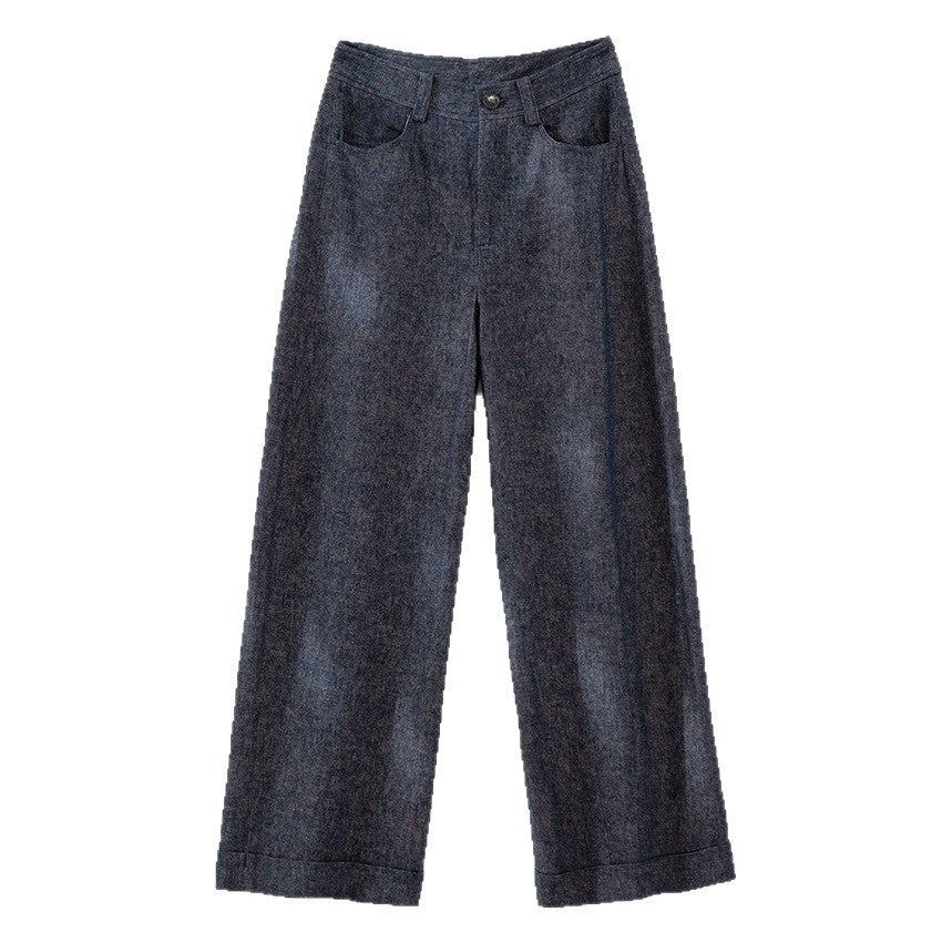 Damen Weite High-Waist-Jeanshose mit Bügelfalte und Umschlagsaum Shop Nory