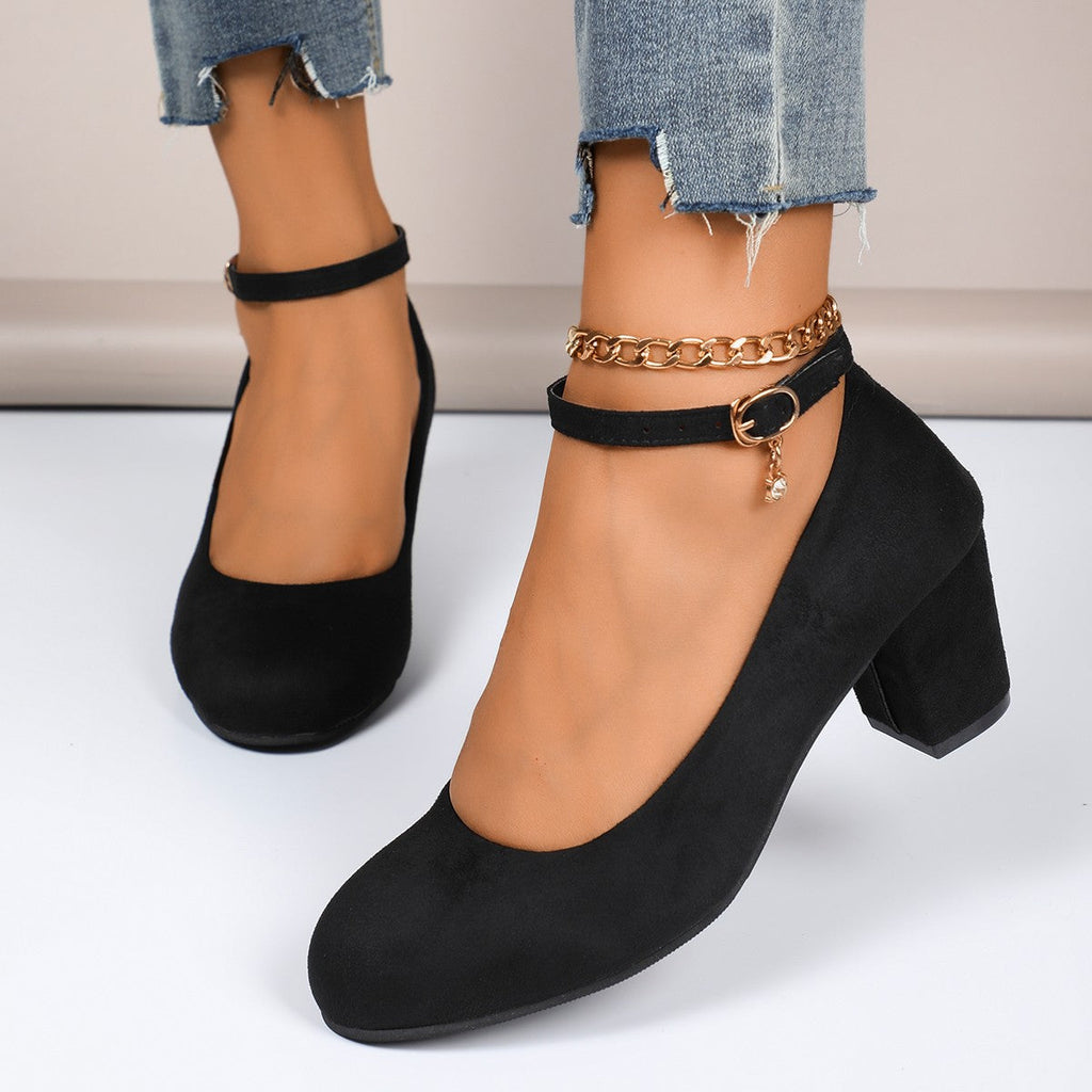 Damen Blockabsatz-Pumps mit verstellbarem Riemen und elegantem Stil