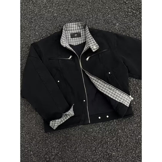 Herren urbane Bomberjacke mit karierter Innenfütterung und Reißverschlusstaschen Shop Nory