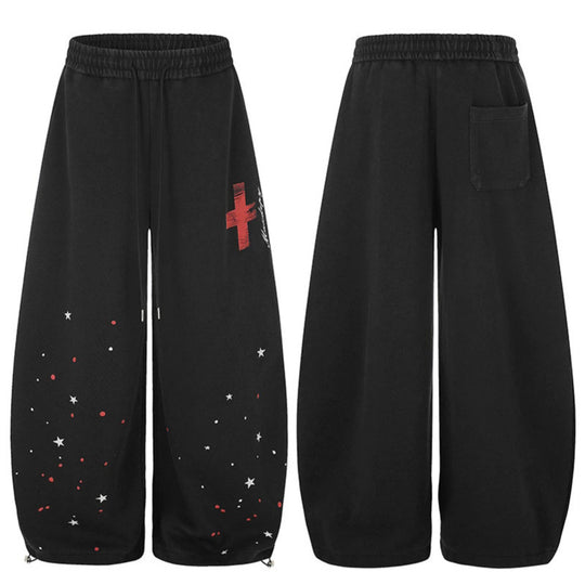 Damen Extraweite Palazzo‑Sweathose mit Tunnelzugbund, Stern‑Print & verstellbarem Ballon‑Saum Shop Nory