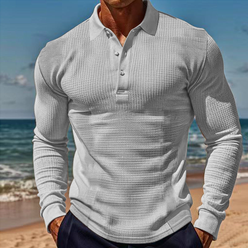 Herren Langarm-Henley-Shirt aus atmungsaktivem Strukturmaterial mit dekorativen Knöpfen