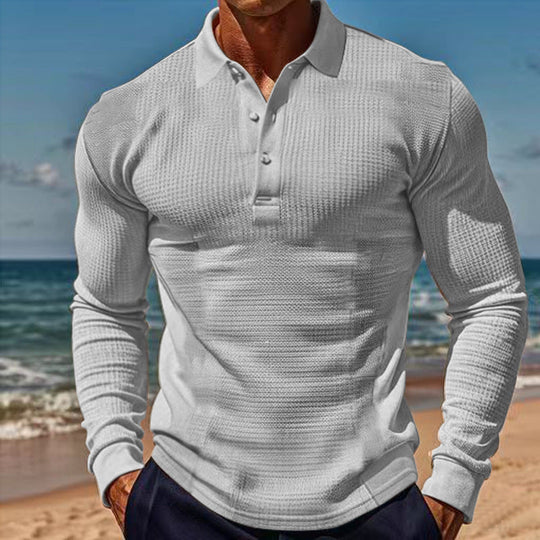 Herren Langarm-Henley-Shirt aus atmungsaktivem Strukturmaterial mit dekorativen Knöpfen