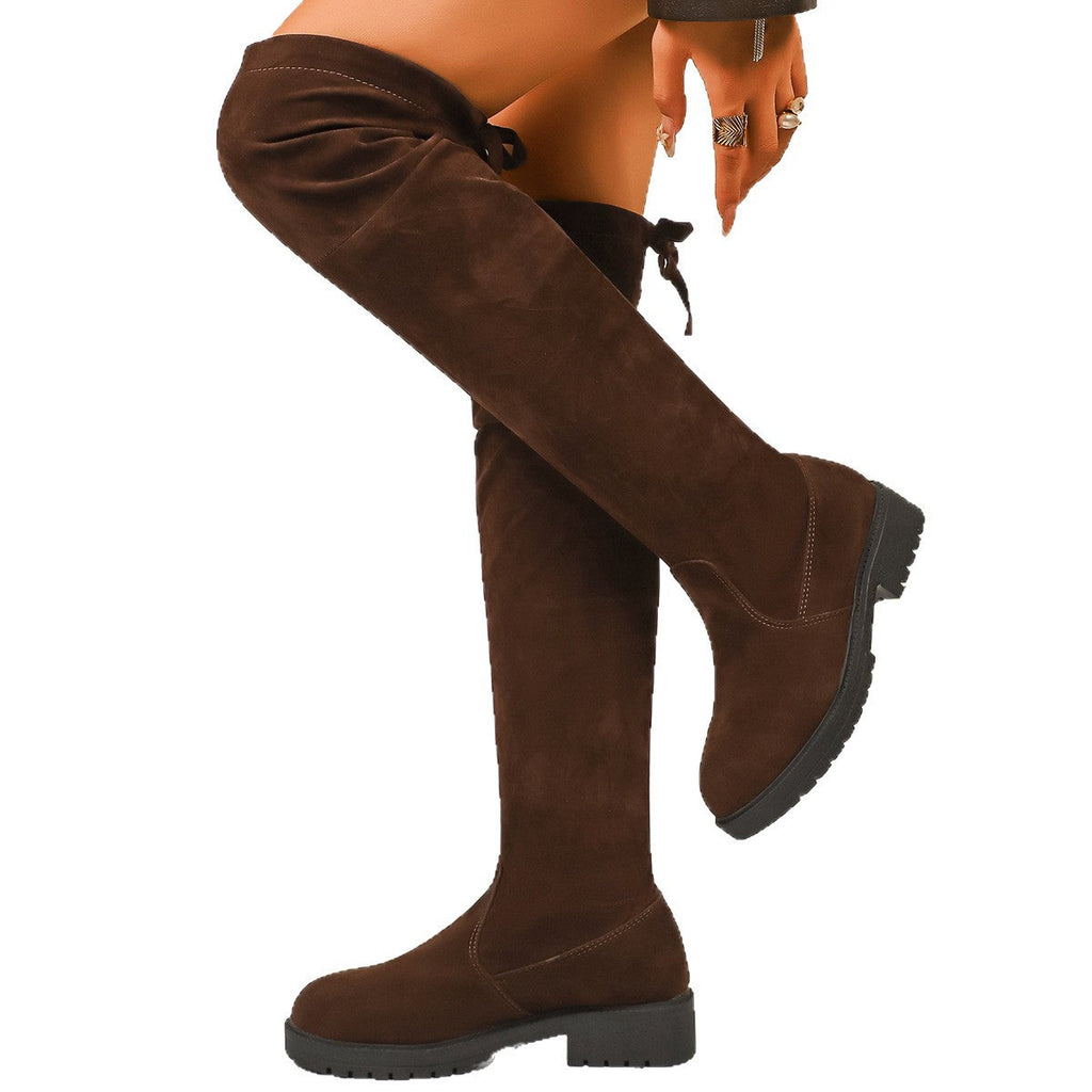 Damen Überknie-Stiefel aus weichem Veloursleder mit komfortablem Blockabsatz
