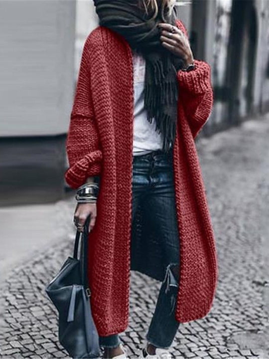 Damen Langer Grobstrick-Mantelcardigan mit überschnittener Schulter und offener Front Shop Nory