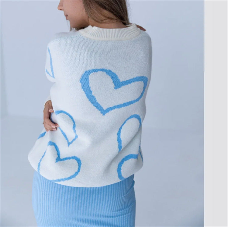 Damen Kuscheliger Jacquard-Pullover mit Herzmotiv und lockerer Oversize-Passform Shop Nory