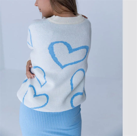 Damen Kuscheliger Jacquard-Pullover mit Herzmotiv und lockerer Oversize-Passform Shop Nory