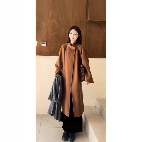 Damen Oversized Wollmantel mit Stehkragen und Ein-Knopf-Verschluss Shop Nory
