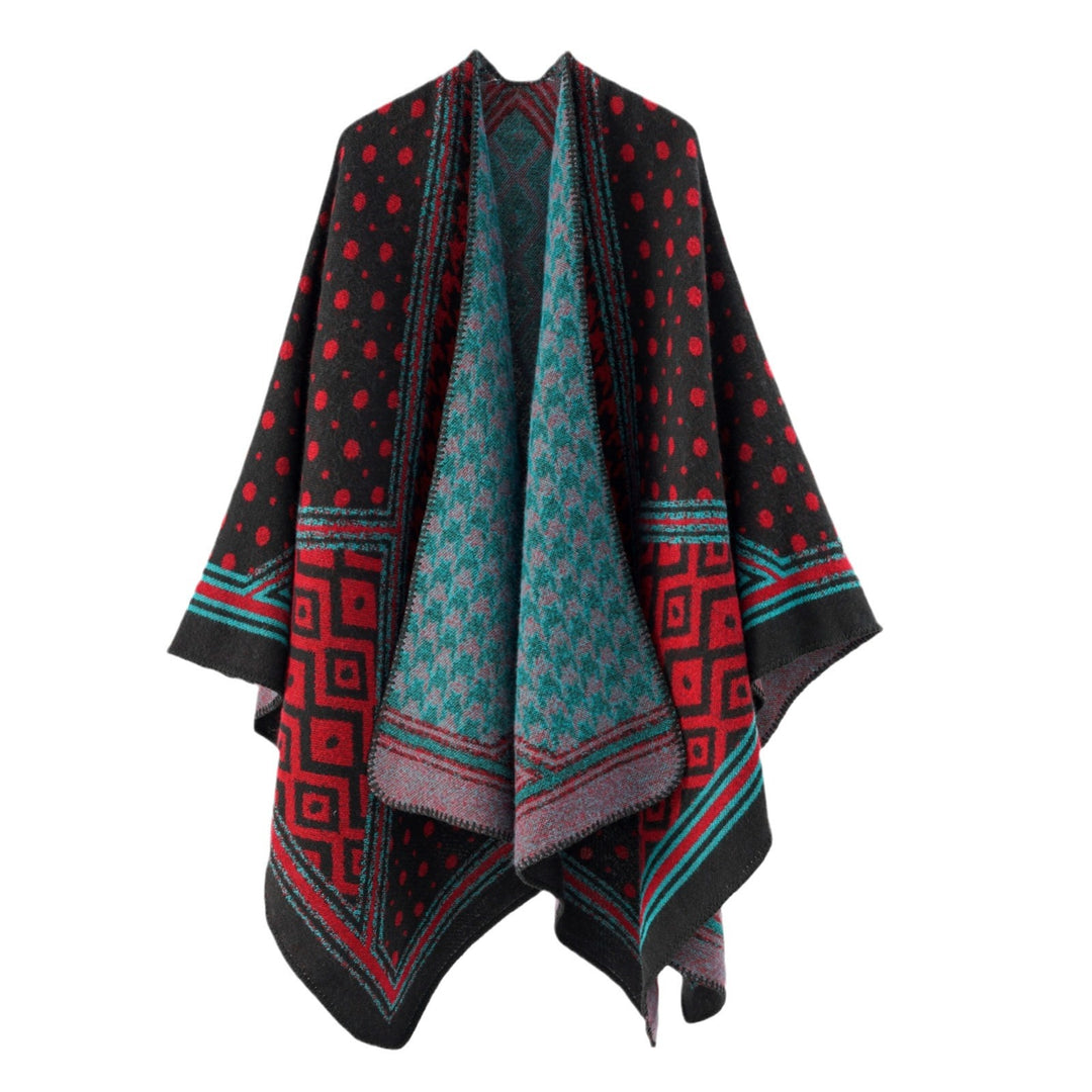Damen Gewebter Jacquard‑Capeponcho mit Hahnentritt‑ und Ornamentmix Shop Nory