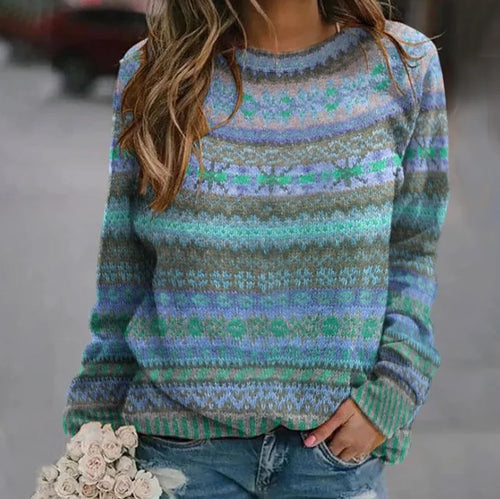 Damen gemusterter Strickpullover mit Rundhalsausschnitt, Fair Isle Muster und lässigem Oversized-Schnitt Shop Nory