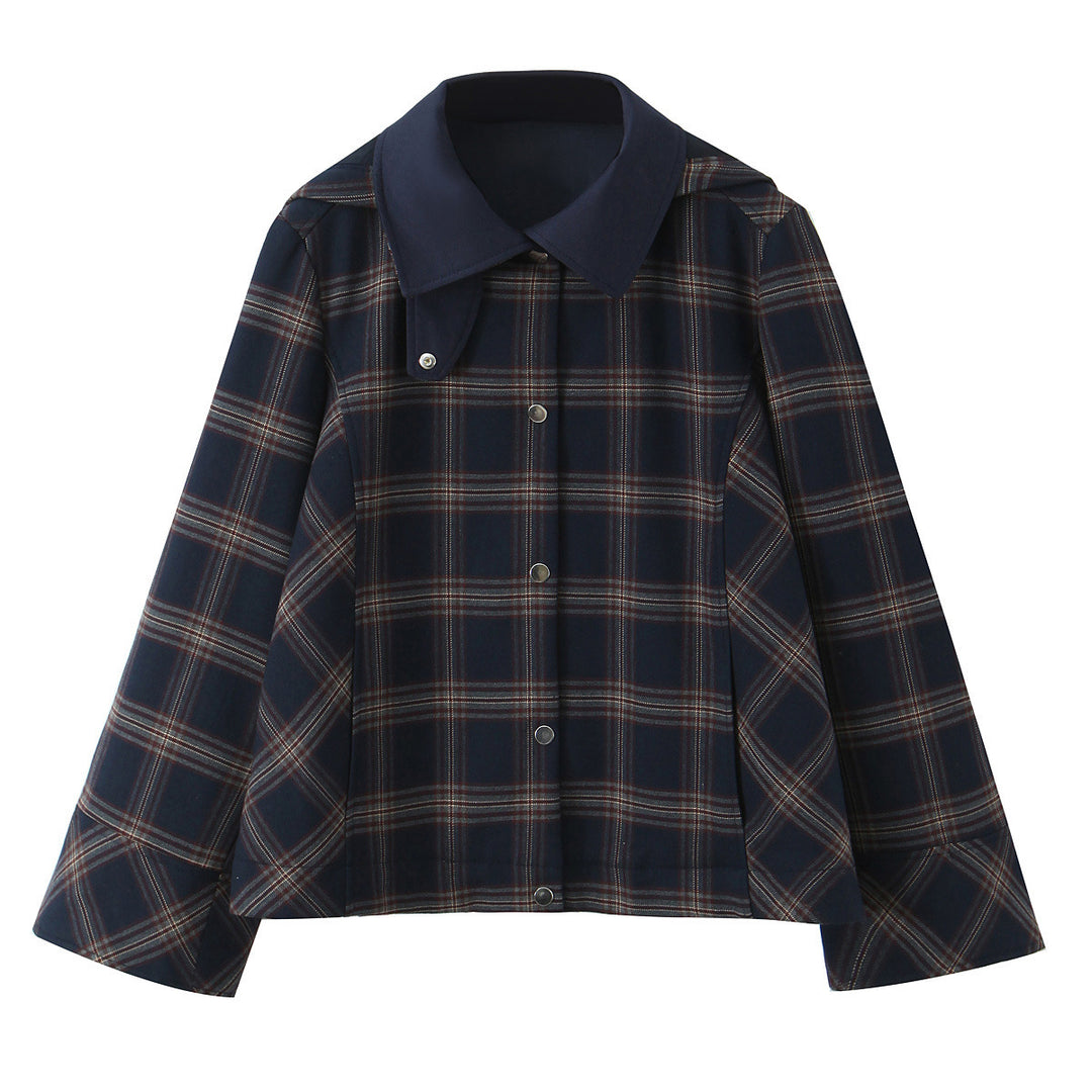 Damen Kurzjacke im Boxy‑Schnitt mit großem Hemdkragen und Karomuster Shop Nory