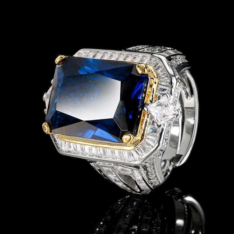 Emerald-Cut Statement Cocktailring mit Halo und Baguette-Akzentdiamanten