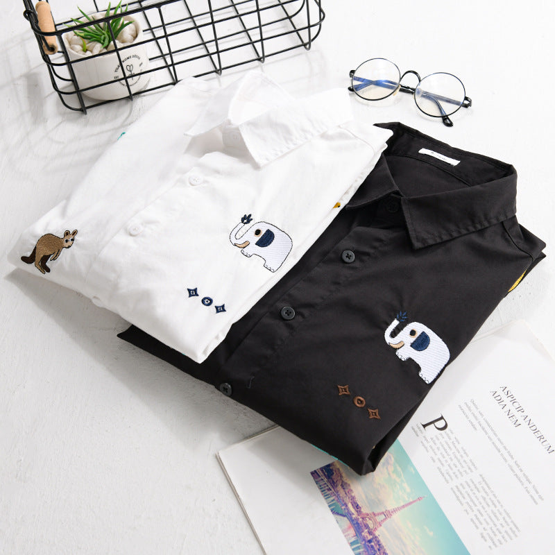 Damen Lockeres Baumwollhemd mit handgestickten Safari-Motiven Shop Nory