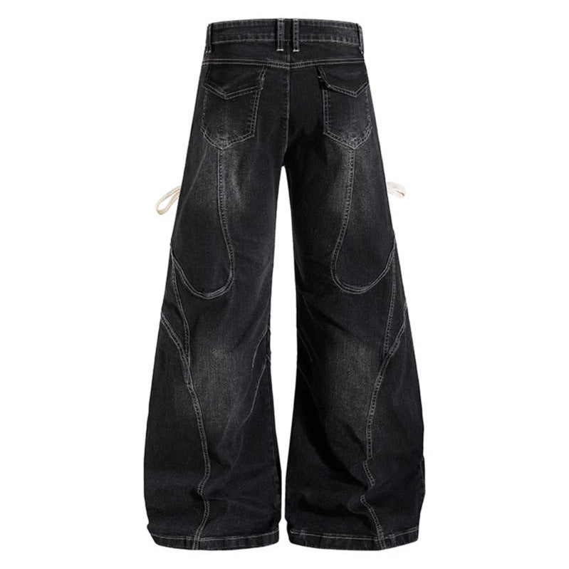 Damen Weite hochtaillierte Denim-Culotte mit seitlicher Schnürung und Cargo-Taschen Shop Nory