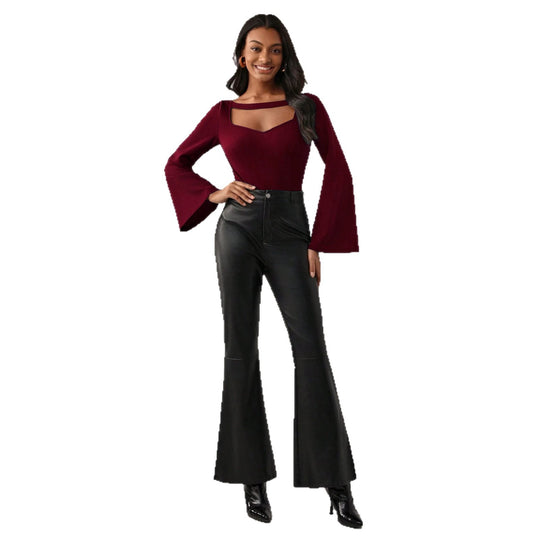 Damen figurbetontes Oberteil mit Cut-Out-Ausschnitt und Glockenärmeln Shop Nory