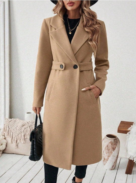 Damen Longline-Mantel mit Reverskragen und Pattentaschen-Detail Shop Nory