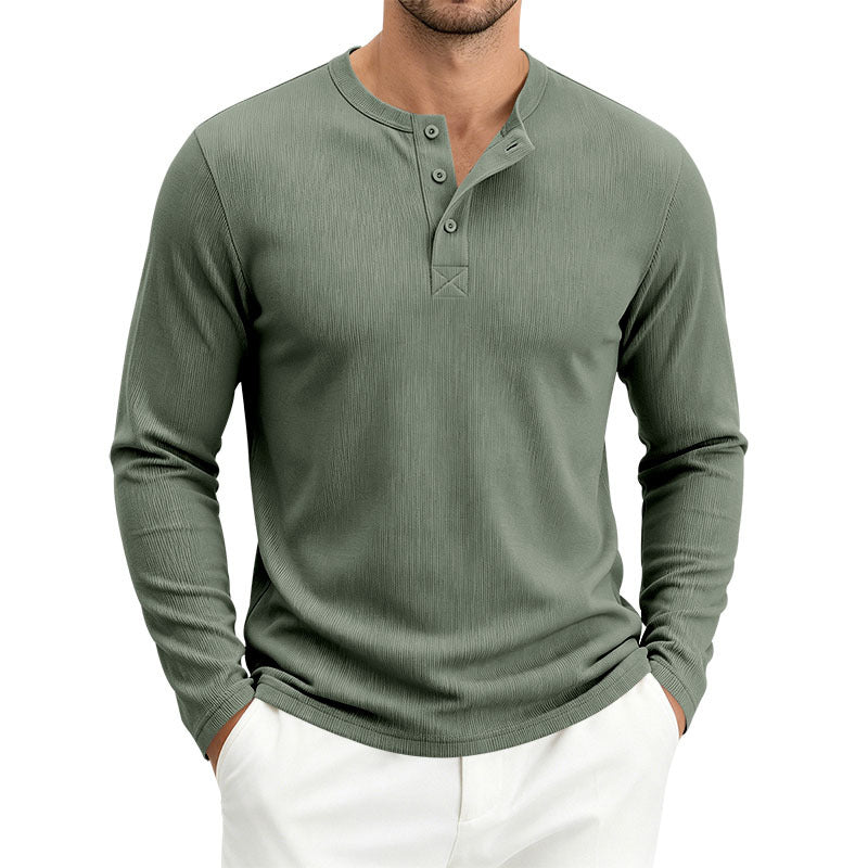Herren Henley-Langarmshirt aus Soft-Waffeljersey mit leichtem Stretch und flacher Knopfleiste Shop Nory