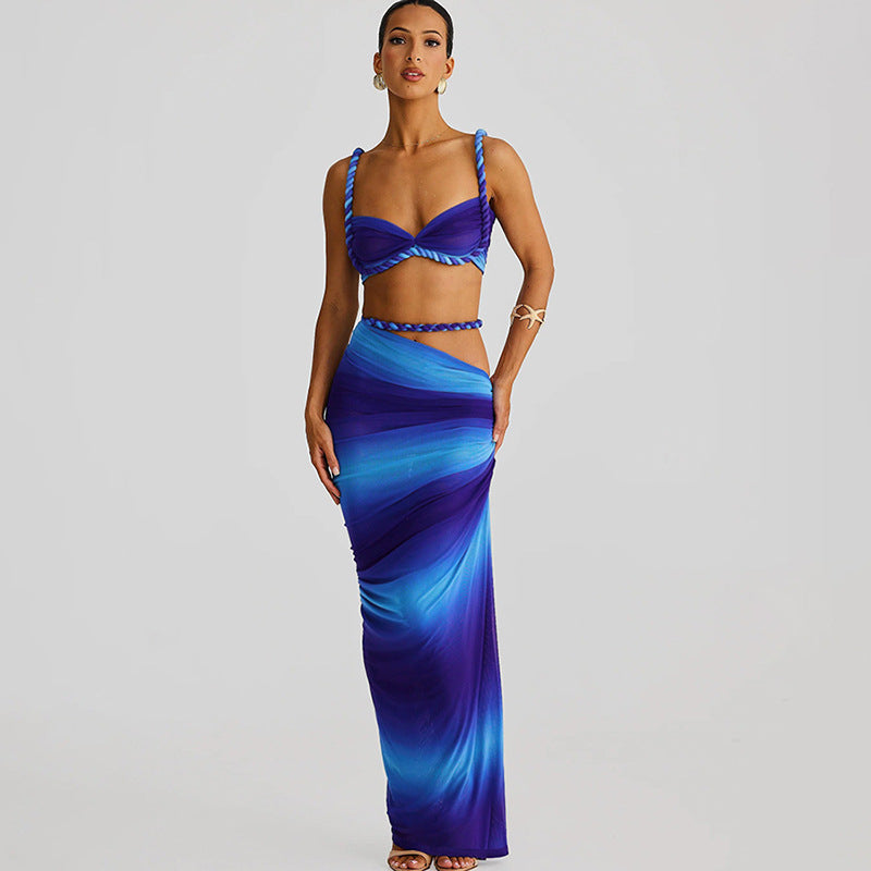 Damen Oberteil und Maxi Rock Set