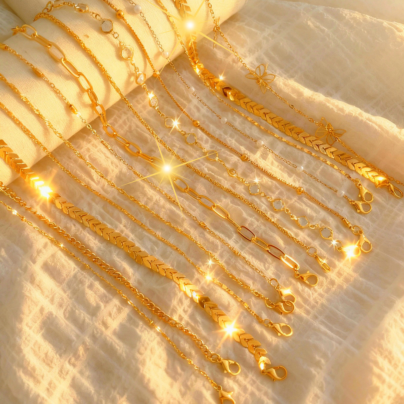 Damen Fußkettchen-Set mit feinen, goldenen Gliederketten Shop Nory