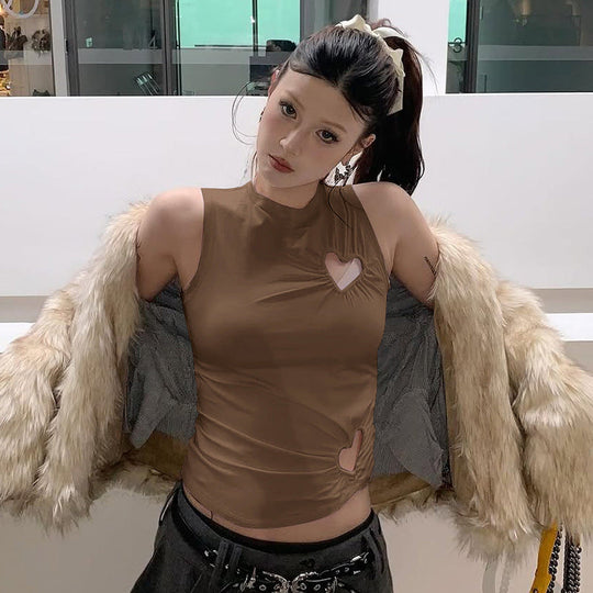 Damen modisches Trägershirt mit herzförmigem Cut-out und figurformendem Schnitt Shopnory