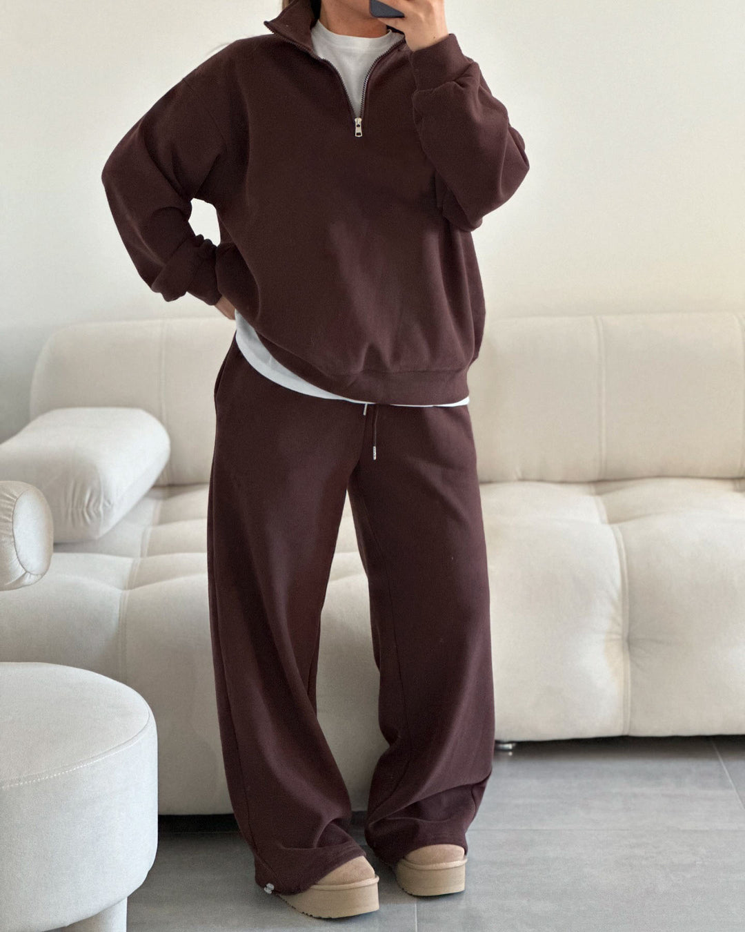 Damen Oversize Sweatshirt mit Halbzip und hohem Stehkragen Shop Nory