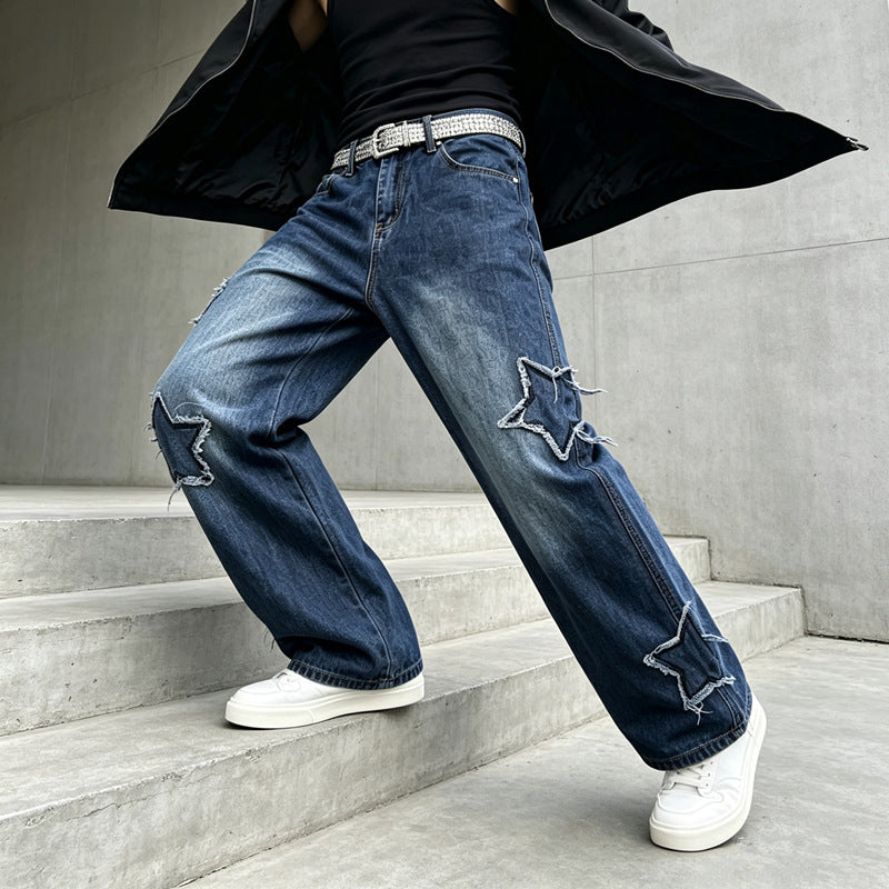 Herren Modische Weit geschnittene Jeans mit Sternen-Dekor Shop Nory