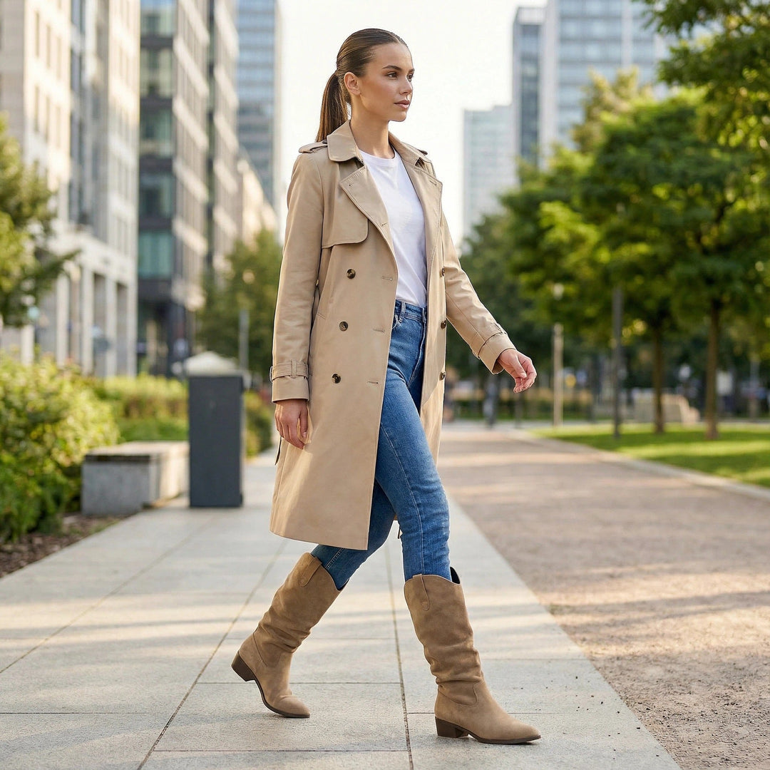 Damen Elegante Wildleder-Stiefel mit leichtem Stretch-Schaft