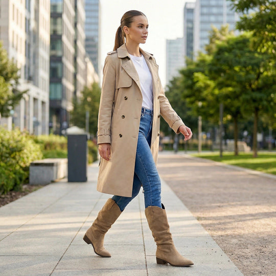 Damen Elegante Wildleder-Stiefel mit leichtem Stretch-Schaft
