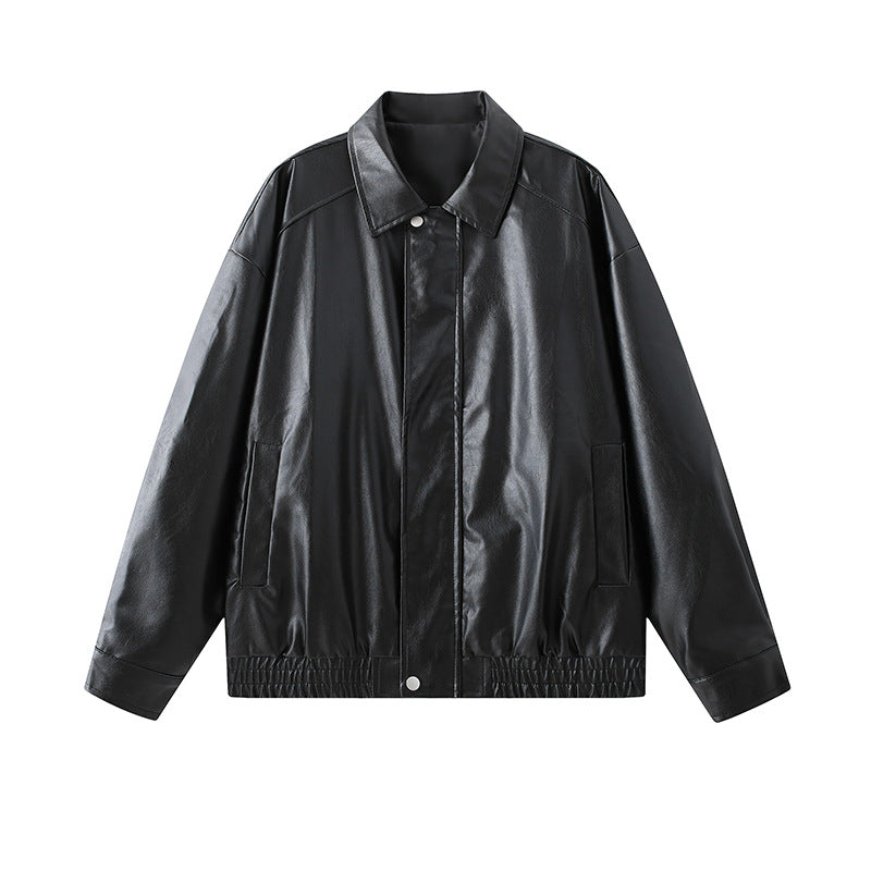 Herren elegante Kunstlederjacke mit elastischem Bund
