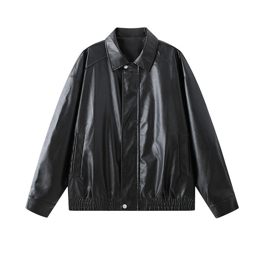 Herren elegante Kunstlederjacke mit elastischem Bund