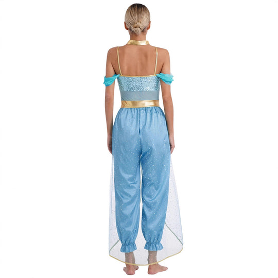 Damen Glamouröses Märchen-Kostüm mit glitzerndem Oberteil und luftigen Hosen Shopnory