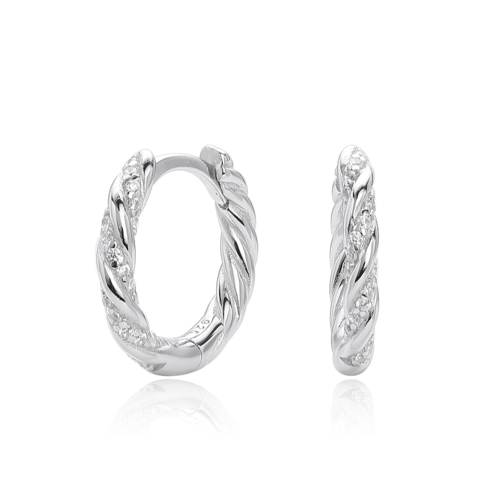 Damen Creolenohrringe mit raffiniertem Zopfdesign und funkelnden Zirkonsteinen Shop Nory