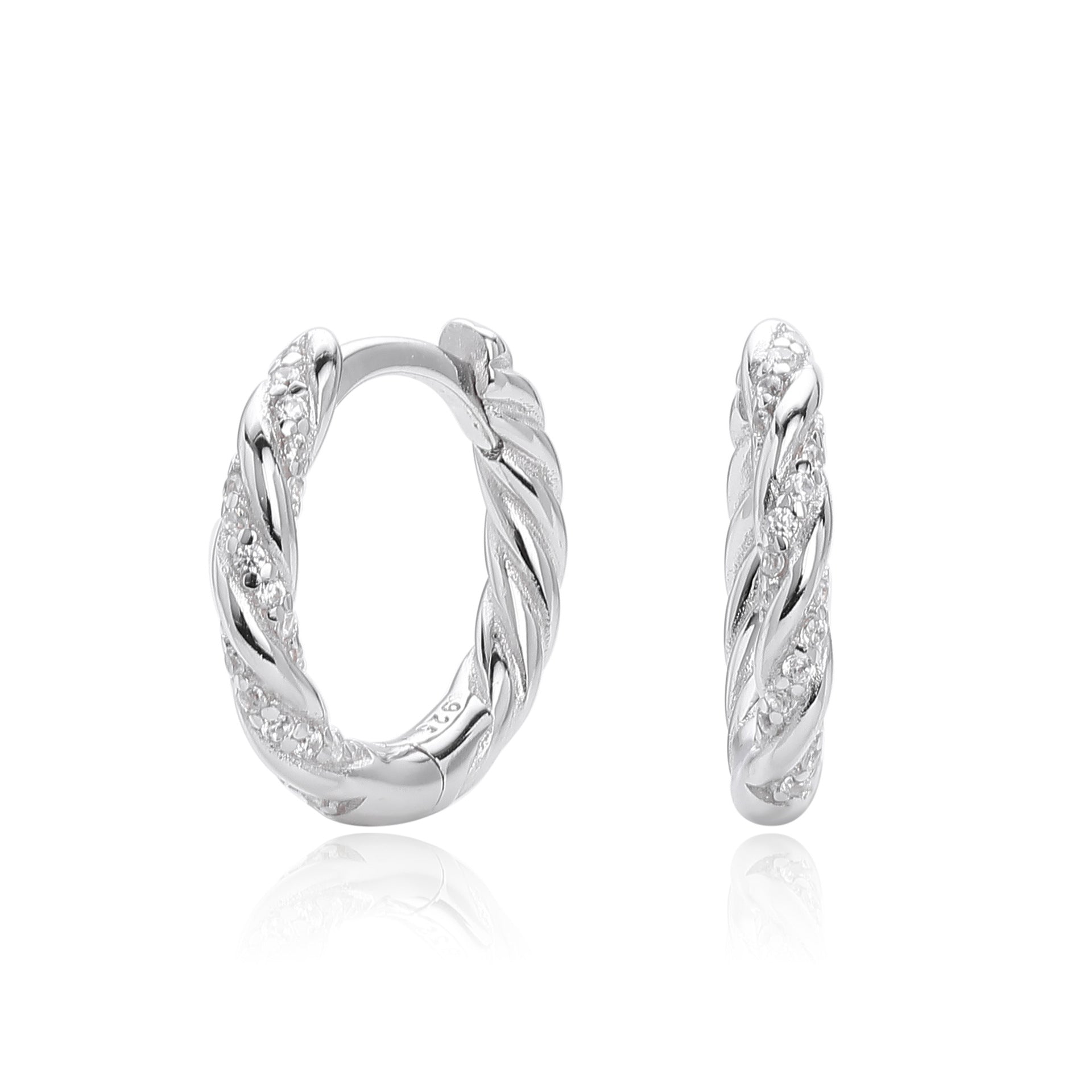 Damen Creolenohrringe mit raffiniertem Zopfdesign und funkelnden Zirkonsteinen Shop Nory