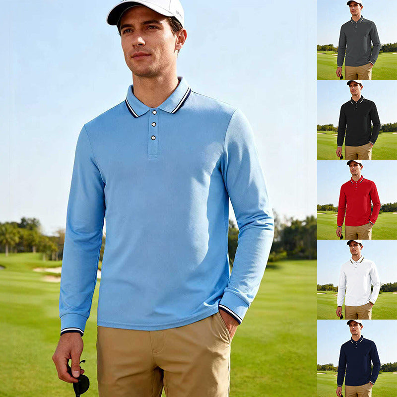 Herren Langärmeliges Performance-Golfpoloshirt mit Kontrastkragen Shop Nory