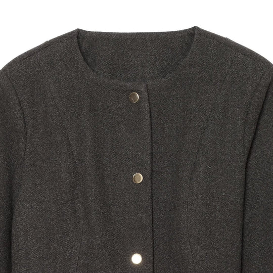 Damen Kurzjacke aus Wollmix mit Rundhalsausschnitt, Druckknopfverschluss und schmalem Taillengürtel Shop Nory