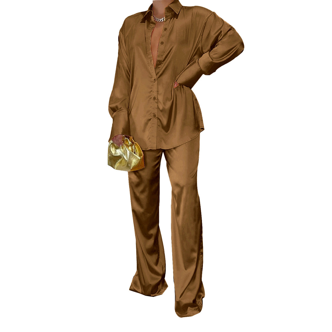 Damen Satin-Hemd und Palazzo-Hose Lounge-Set Shop Nory