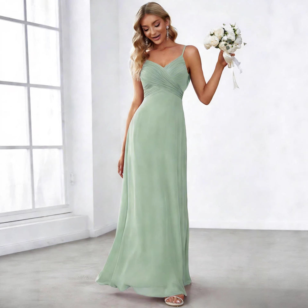 Damen nan fließendes Chiffon-Abendkleid mit überkreuzter Drapage, Empire-Taille und feinen Spaghettiträgern