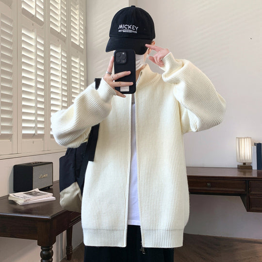 Herren Oversized Strick‑Zipjacke mit hohem Stehkragen und feiner Rippstruktur Shop Nory